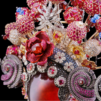 Chinese opera mask brooch detail